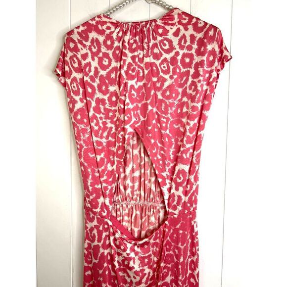 Emporio Armani Pink Animal Print Cap Sleeve Open Back Knee Length Silk Dress 4/6 - Picture 6 of 9